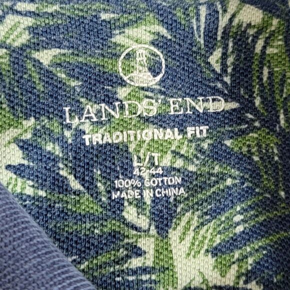 Lands End Polo Shirt Mens Large Blue Green Floral Short Sleeve Traditional Fit - Picture 10 of 12